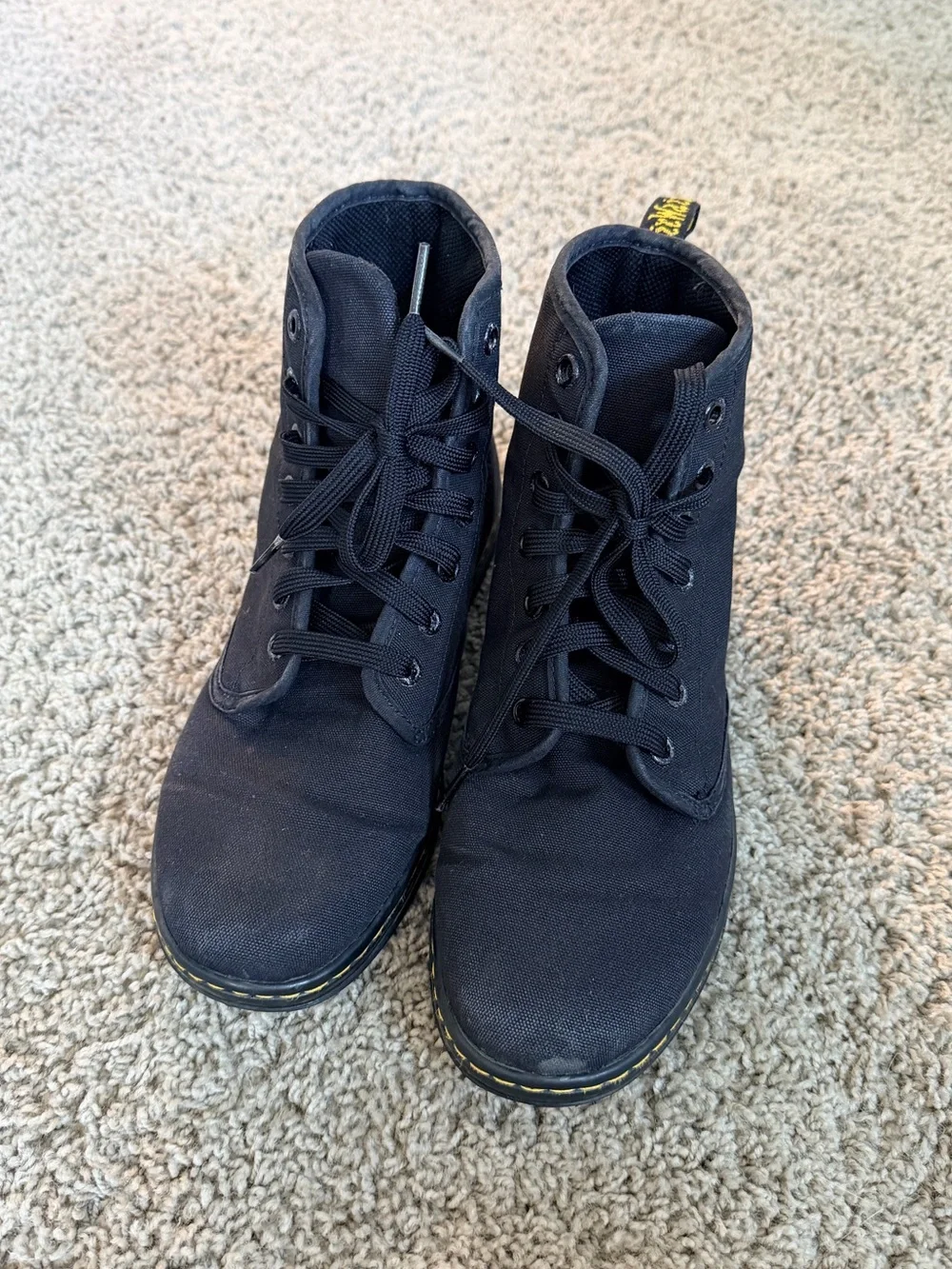 Dr. Martens Black Canvas Chukka Boots with Yellow Stitching